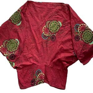 Chaitanya‎  Womens Butterfly Sleeve Blouse Top Medallion Red Free Size